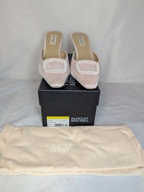 NIB Badgley Mischka Graylynn Mid Heel Square Toe Mules Women's Size 6.5